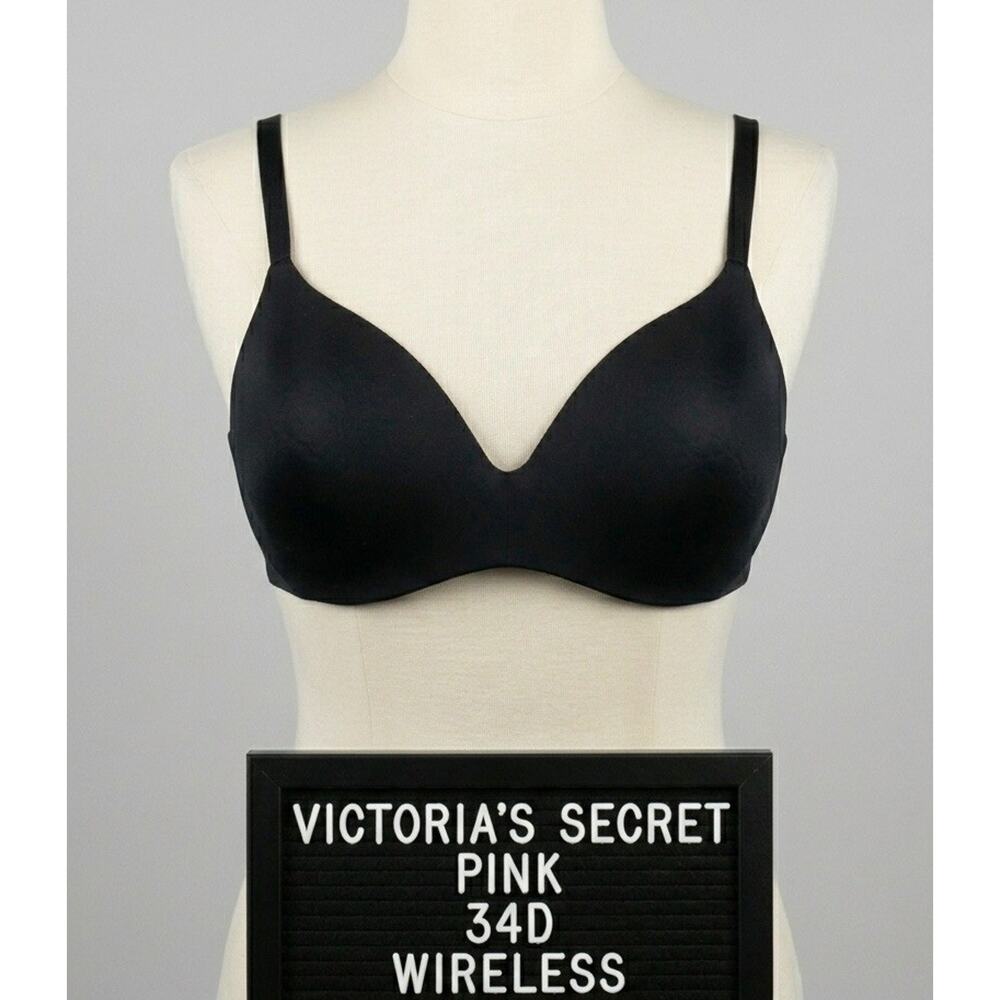 PINK Victoria's Secret Wireless Black T-Shirt Bra - 34D